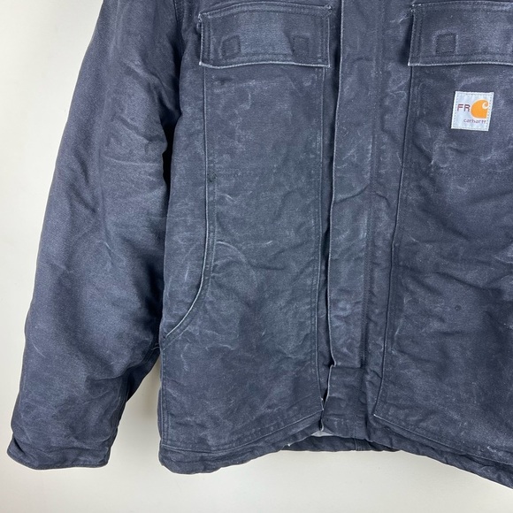 Carhartt | Canvas Duck Quilt Lined Chore Barn Work Coat Navy Fire Resistant | L - Picture 3 of 15